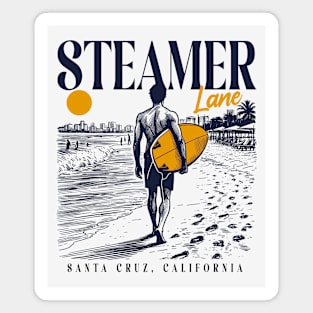 Vintage Surfing Steamer Lane Santa Cruz, California // Retro Surfer Sketch // Surfer's Paradise Magnet